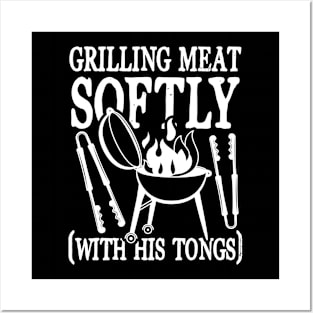 Grilling Meat Softly With His Tongs Posters and Art